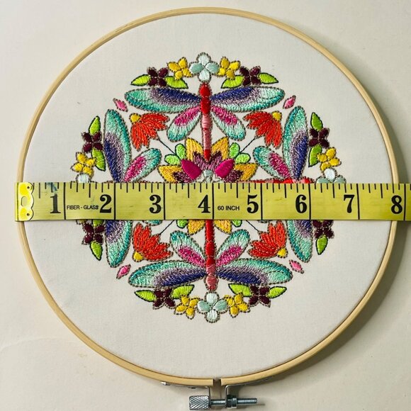 Dragonfly Art Wall Hanging Embroidered Hoop Framed 8" Set of 2 Handmade New - Picture 7 of 11